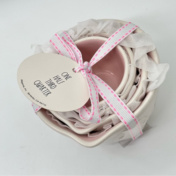 Rae Dunn ONE HALF THIRD QUARTER Ceramic Measuring Sets - pink interior - Picture 2 of 5